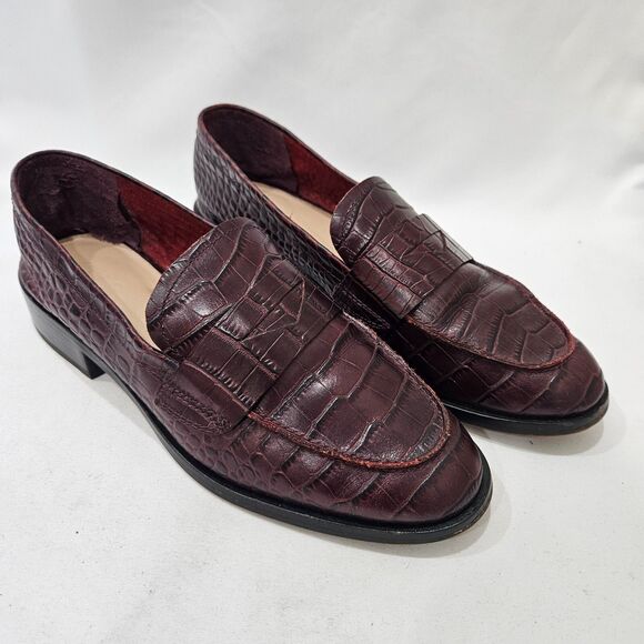 Aldo Womens Leather Snake Skin Chunky Loafers Size 9 Red Dark Academia Preppy - Picture 1 of 12